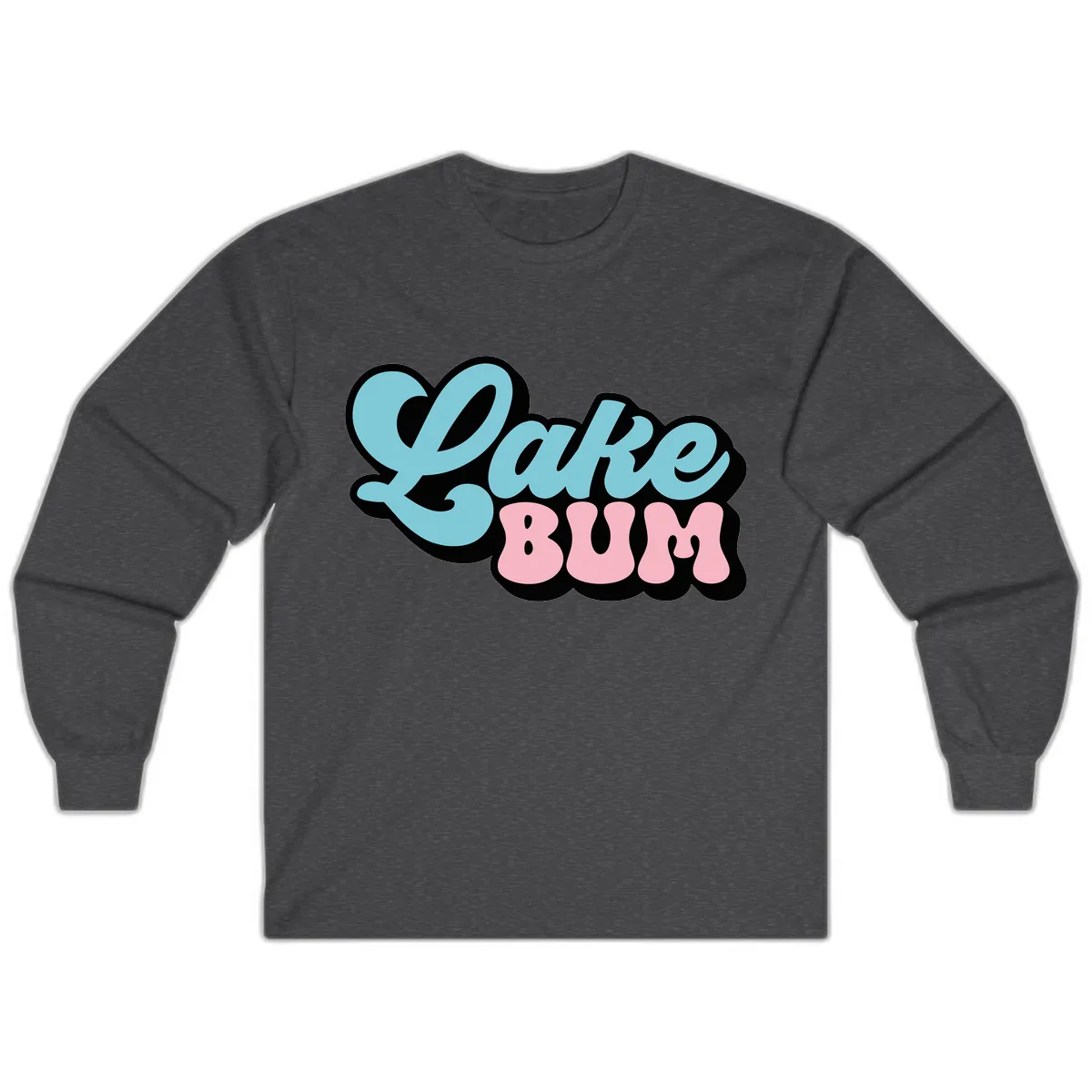Lake Bum Retro Script Design Long Sleeve in Dark Heather