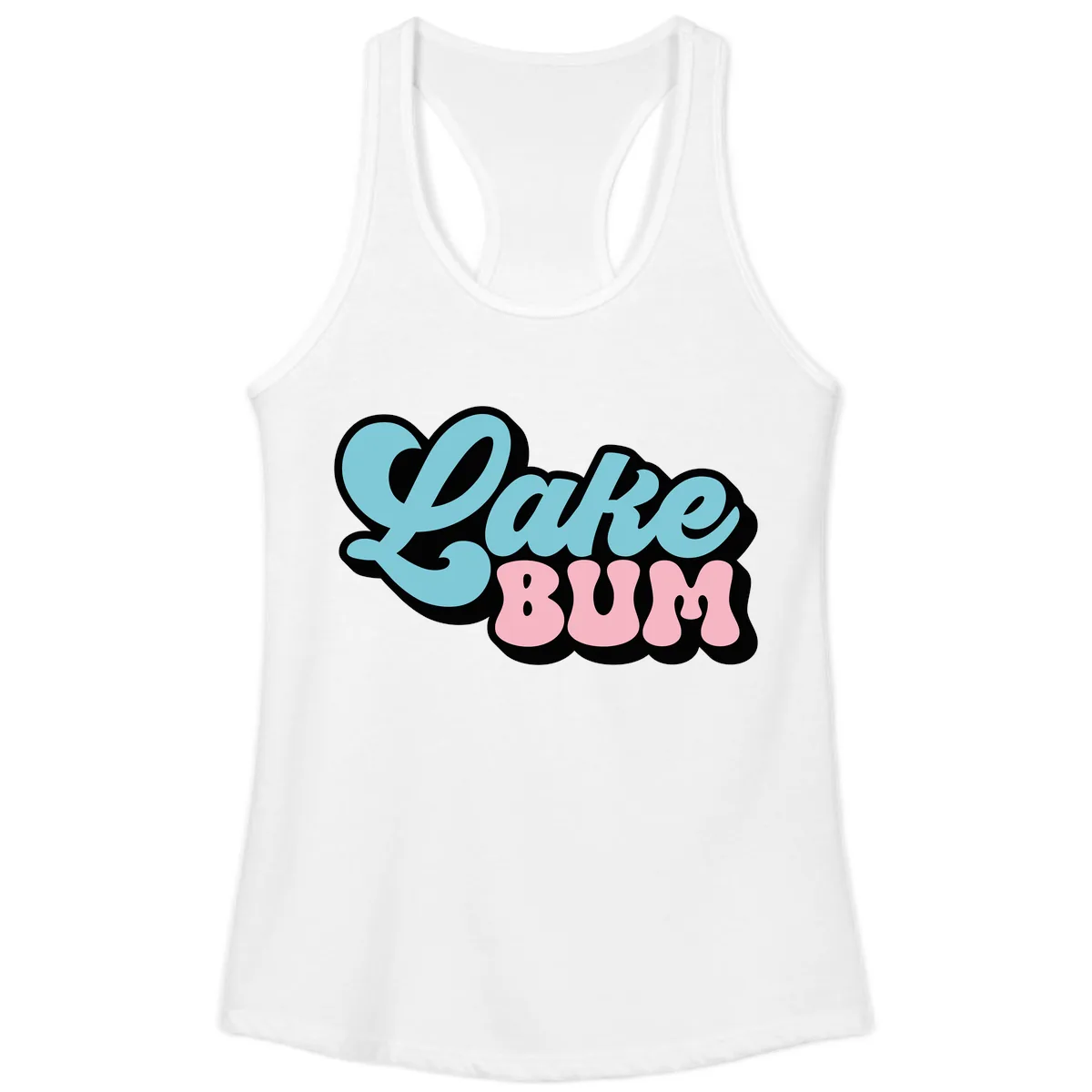 Lake Bum Retro Script Design Ladies Tank in White