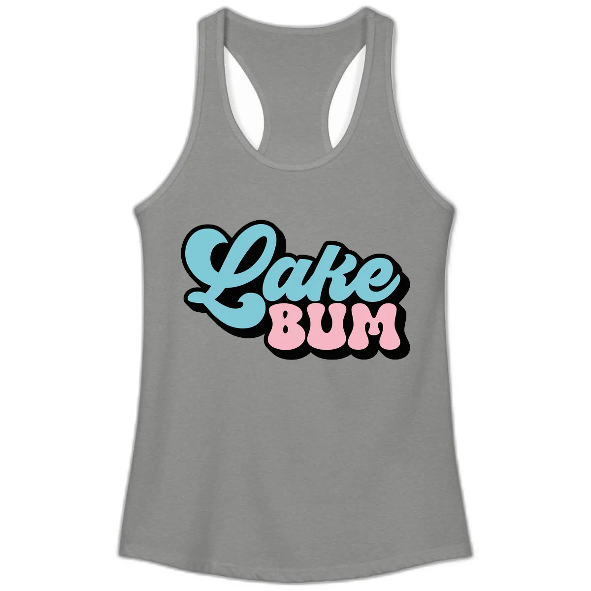 Lake Bum Retro Script Design Ladies Tank in Heather Grey