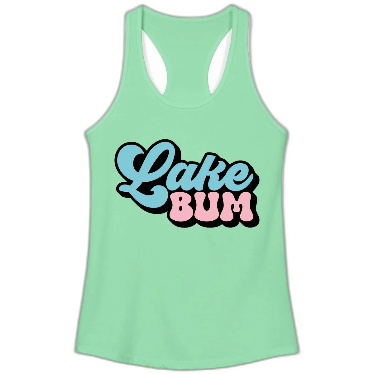 Lake Bum Retro Script Design Ladies Tank in Solid Mint