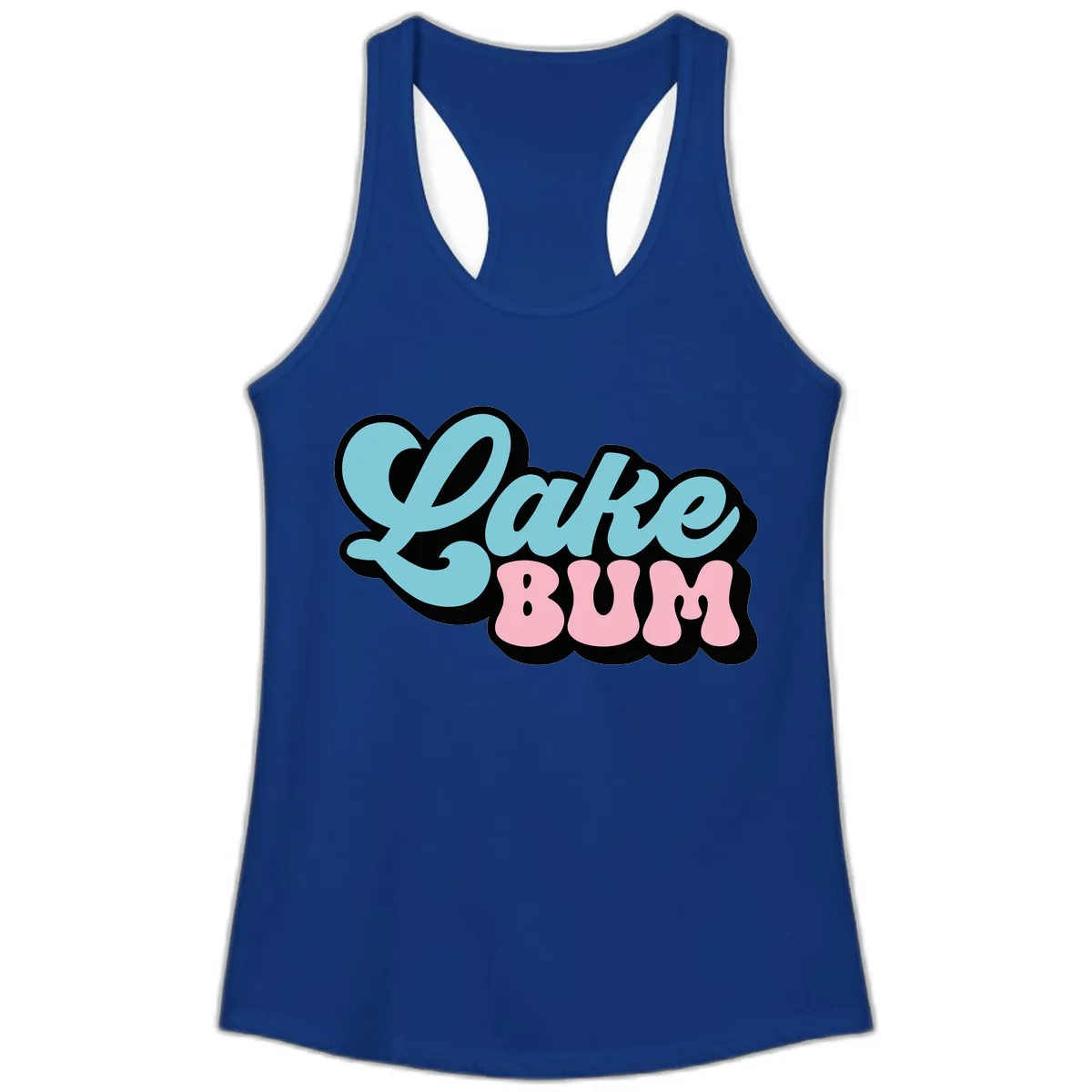 Lake Bum Retro Script Design Ladies Tank in Solid Royal