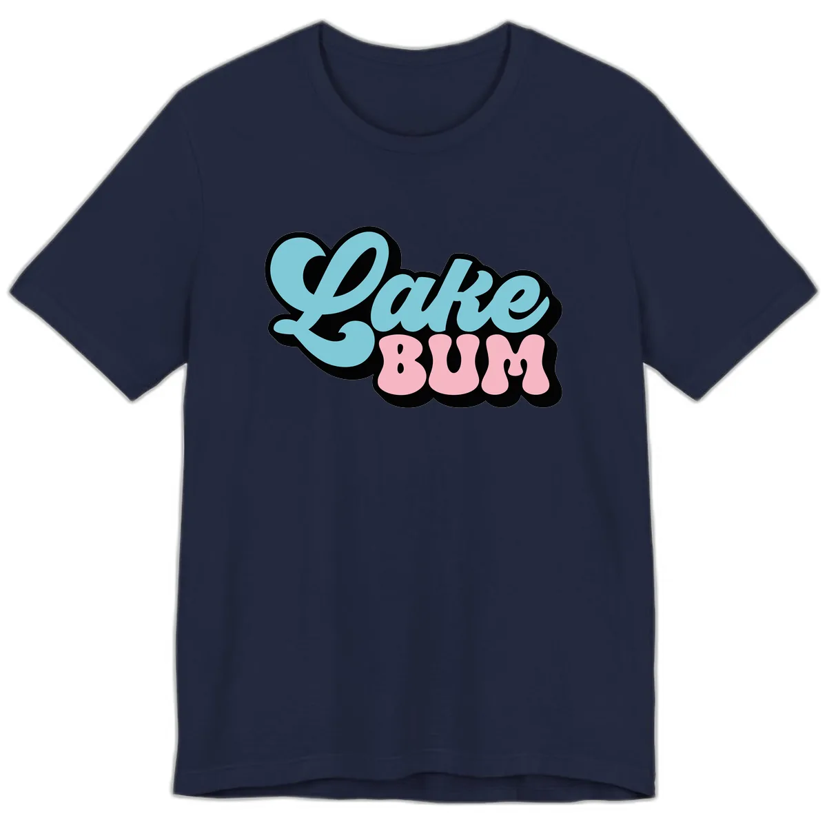 Lake Bum Retro Script Design Premium T-Shirt in Navy