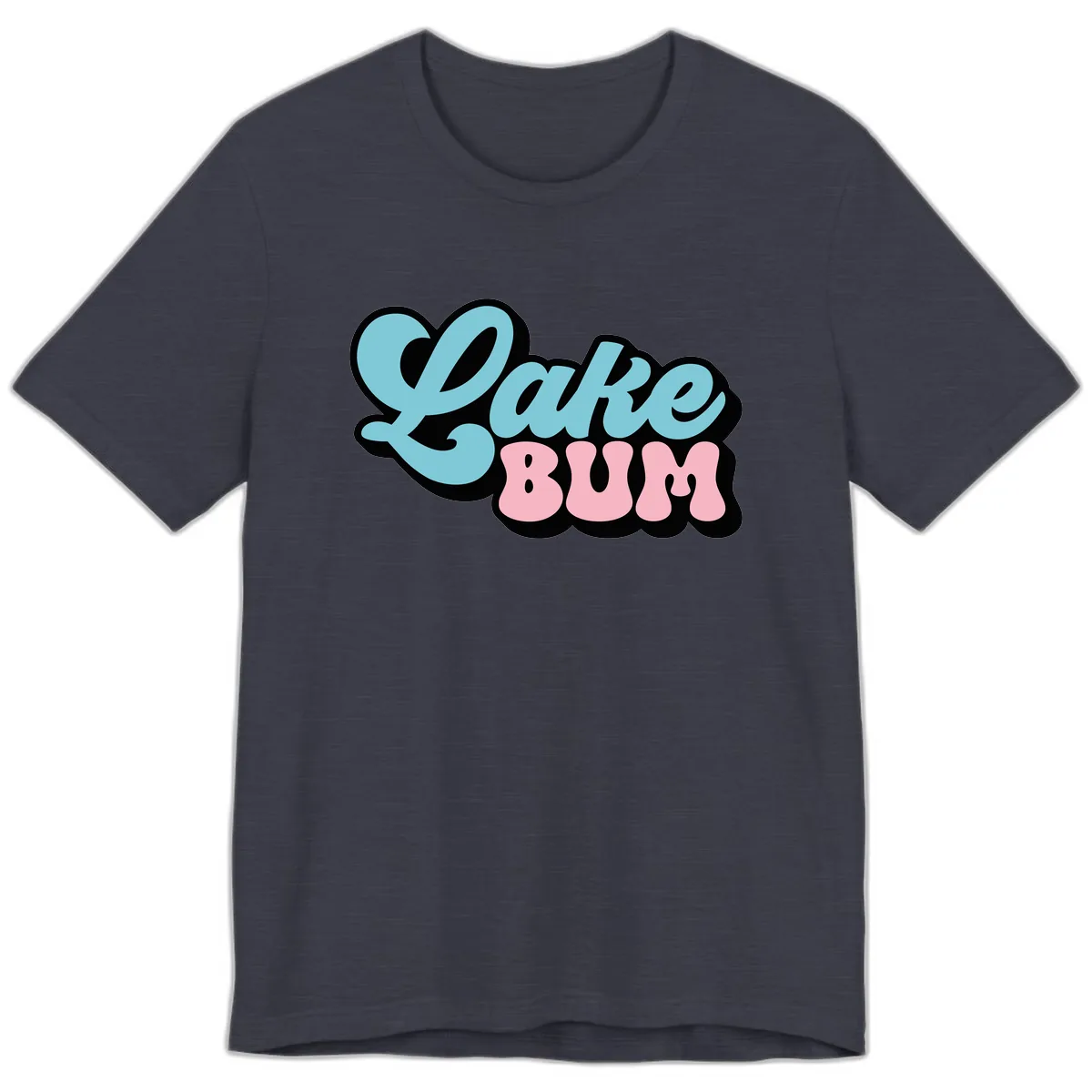 Lake Bum Retro Script Design Premium T-Shirt in Heather Midnight Navy