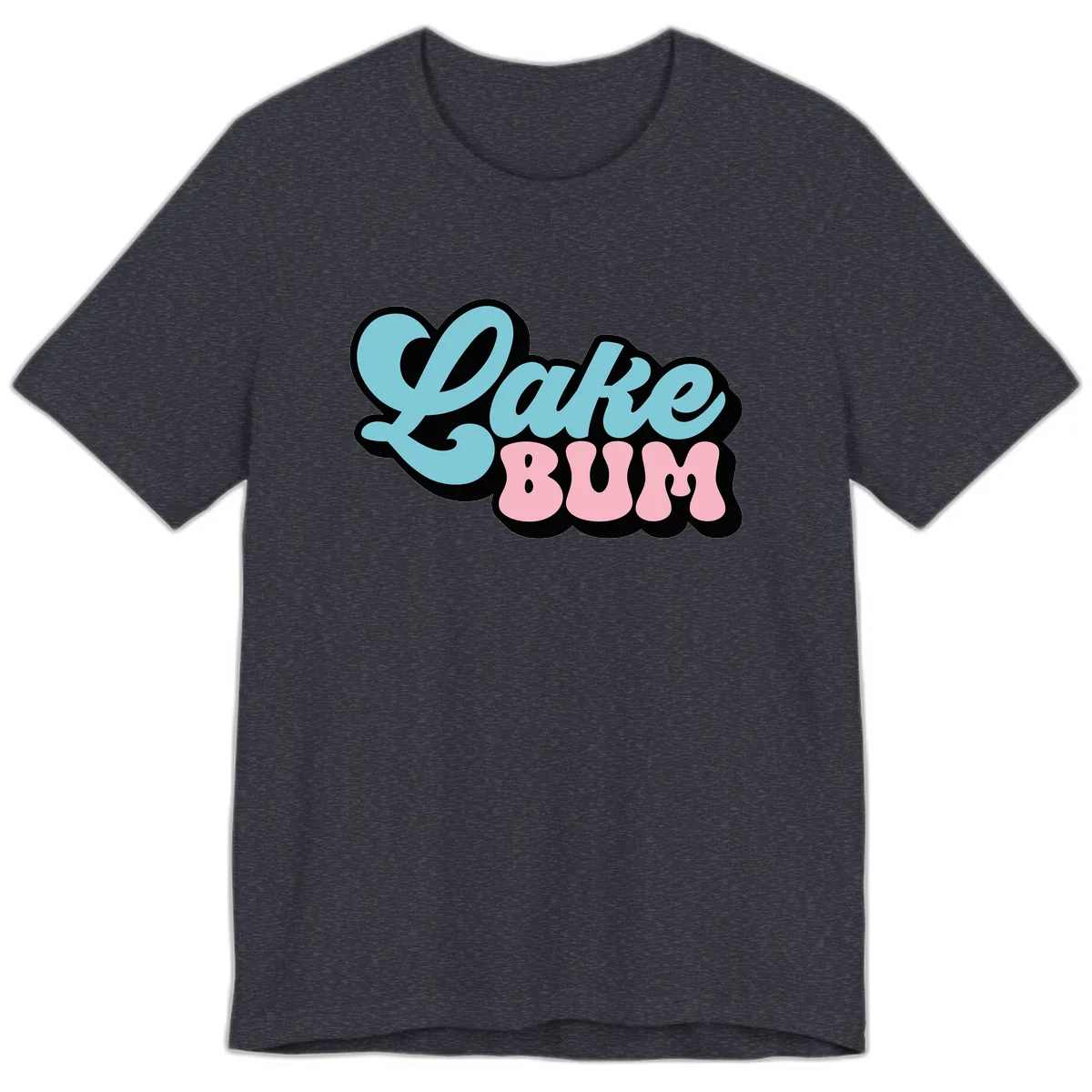 Lake Bum Retro Script Design Premium T-Shirt in Heather Navy