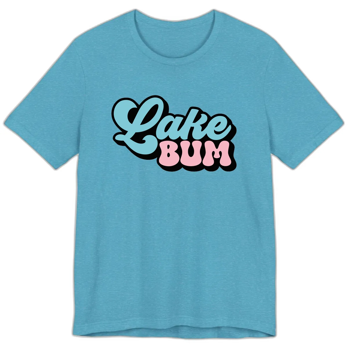 Lake Bum Retro Script Design Premium T-Shirt in Heather Aqua