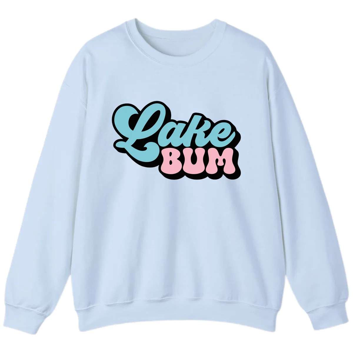 Lake Bum Retro Script Design Sweatshirt in Light Blue