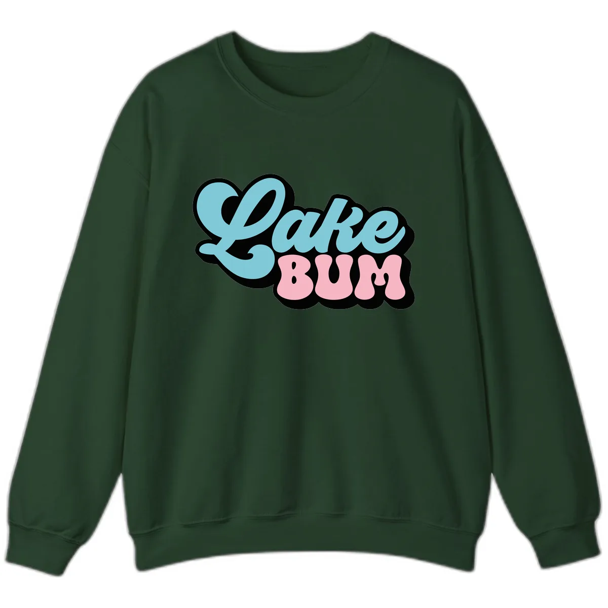 Lake Bum Retro Script Design Sweatshirt in Forest Green