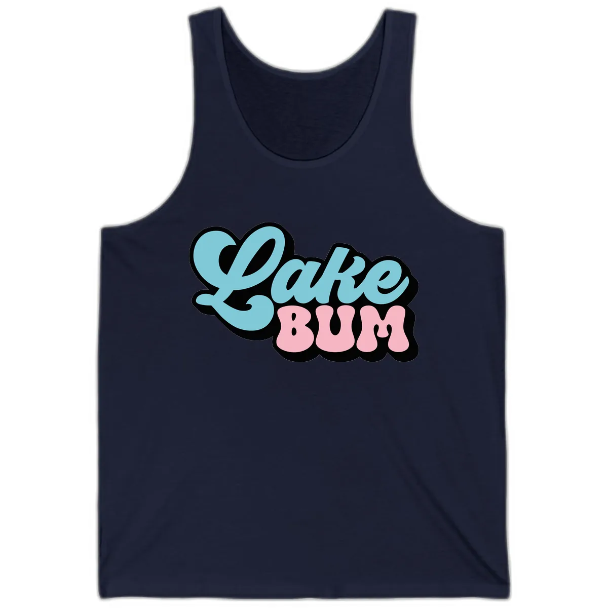 Lake Bum Retro Script Design Tank in Navy