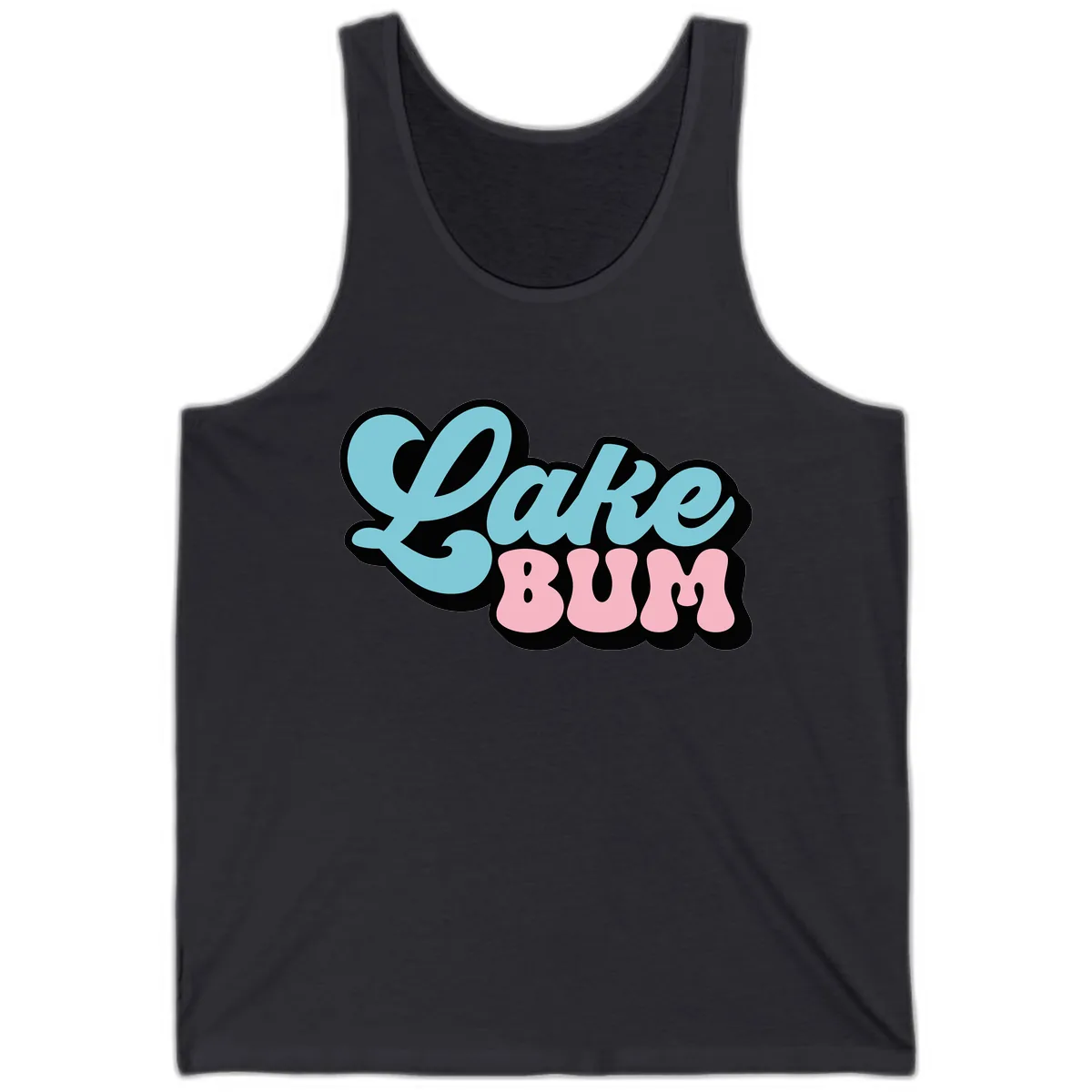 Lake Bum Retro Script Design Tank in Dark Grey