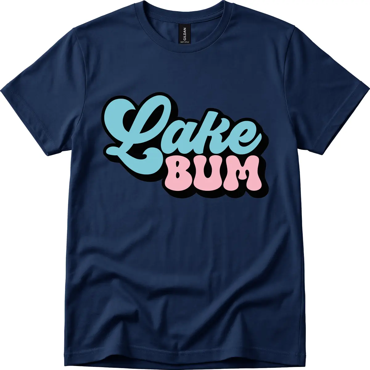 Lake Bum Retro Script Design T-Shirt in Navy