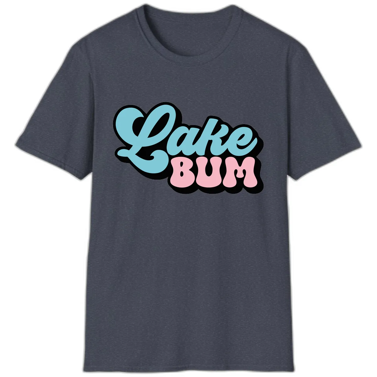 Lake Bum Retro Script Design T-Shirt in Heather Navy