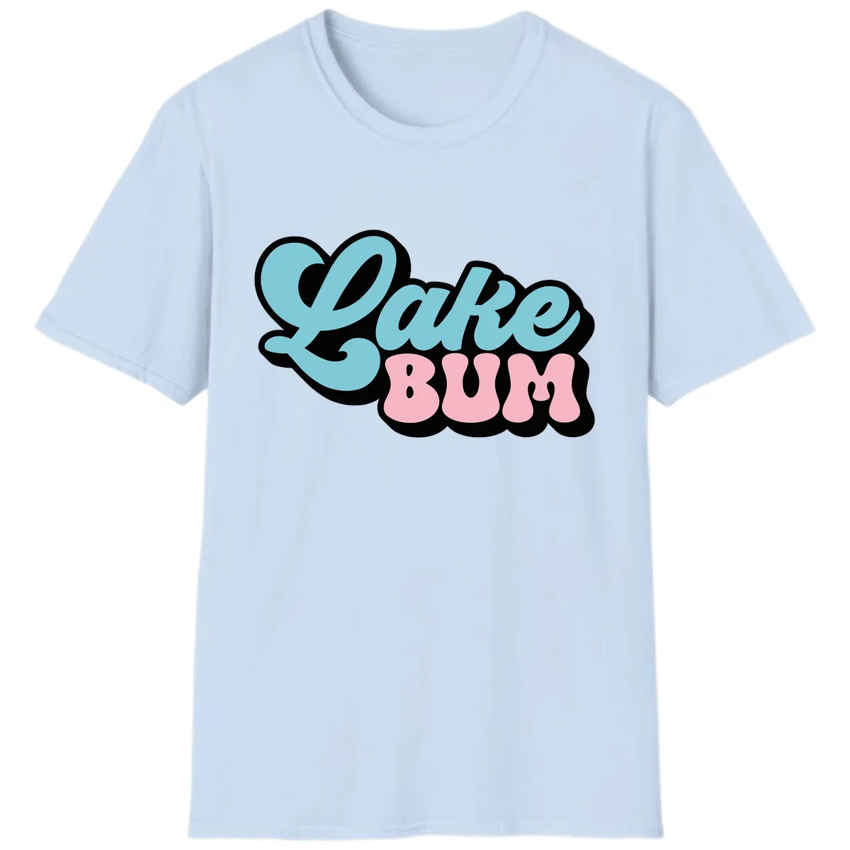Lake Bum Retro Script Design T-Shirt in Light Blue