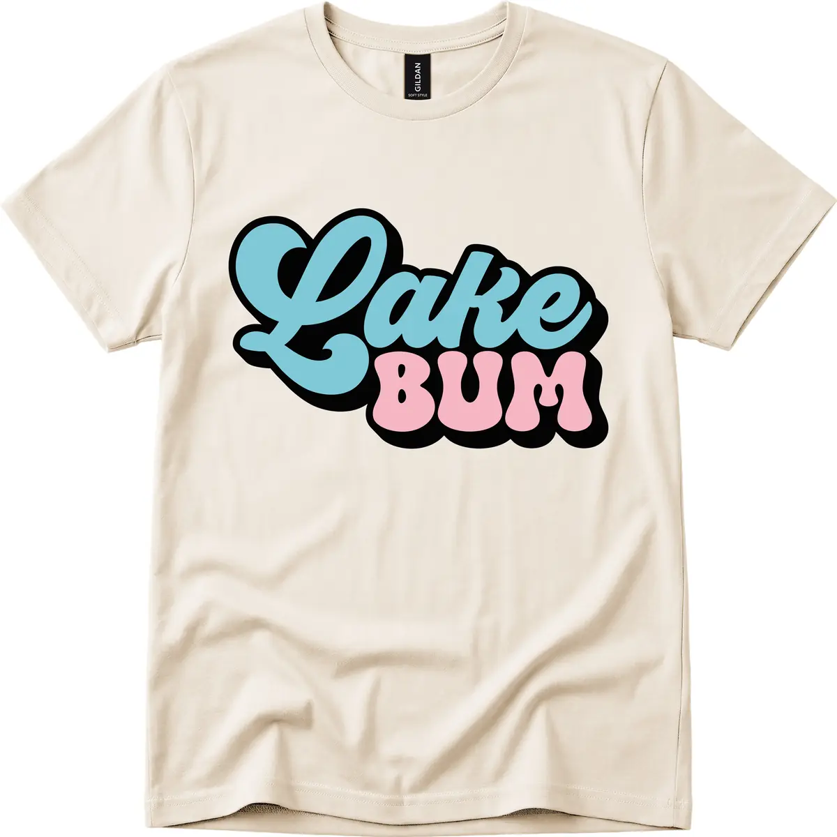 Lake Bum Retro Script Design T-Shirt in Natural