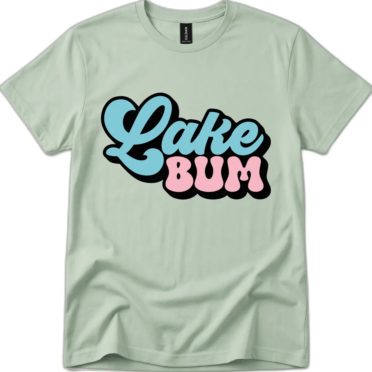 Lake Bum Retro Script Design T-Shirt in Sage