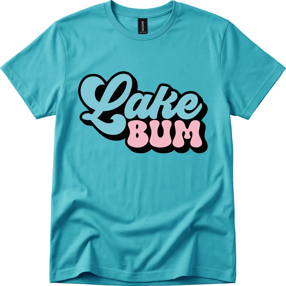 Lake Bum Retro Script Design T-Shirt in Tropical Blue