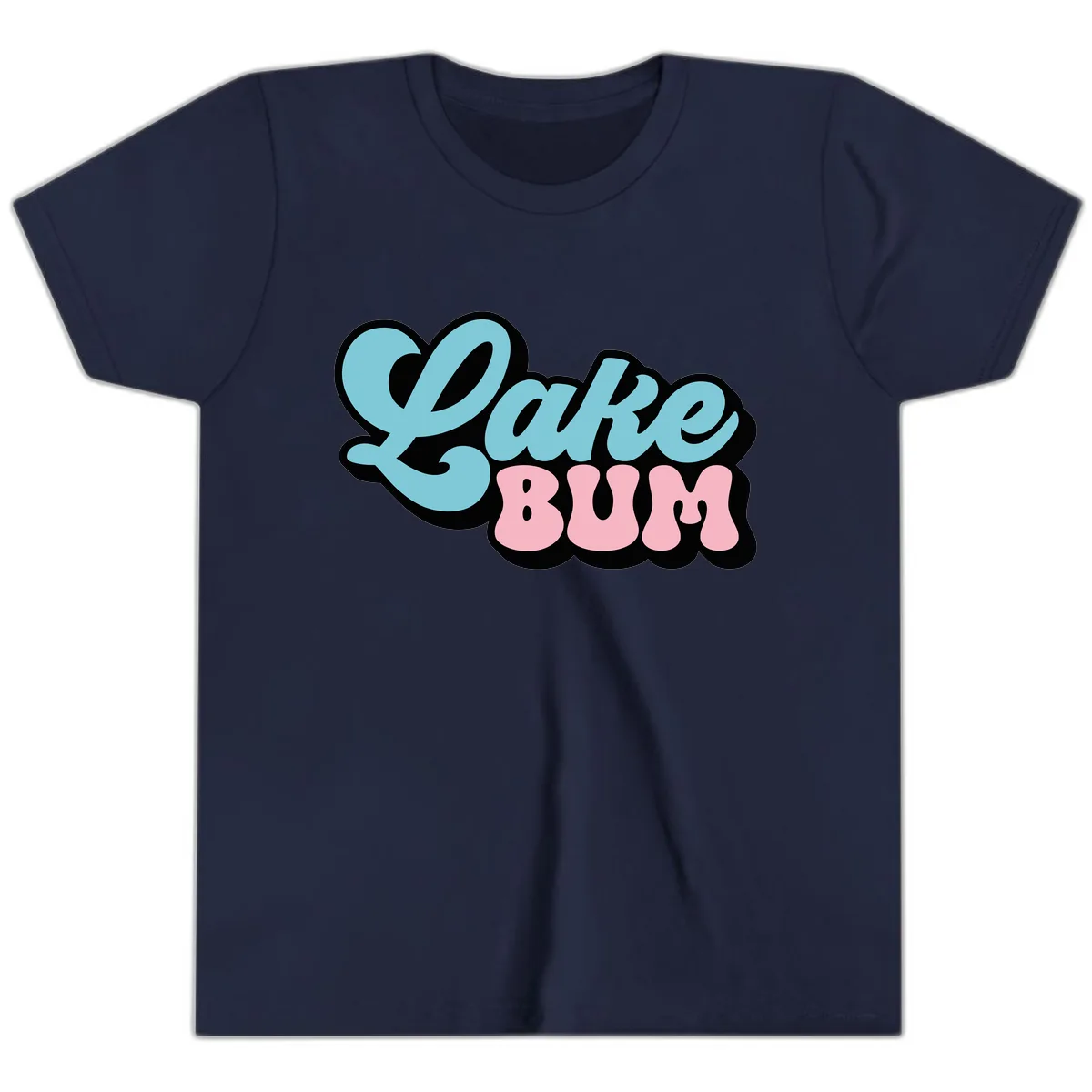 Lake Bum Retro Script Design Youth T-Shirt in Navy