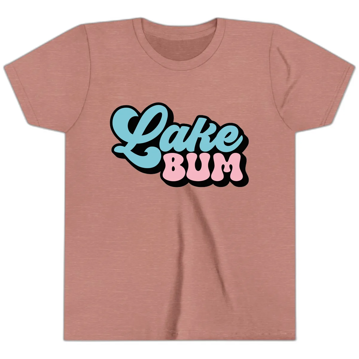 Lake Bum Retro Script Design Youth T-Shirt in Heather Mauve
