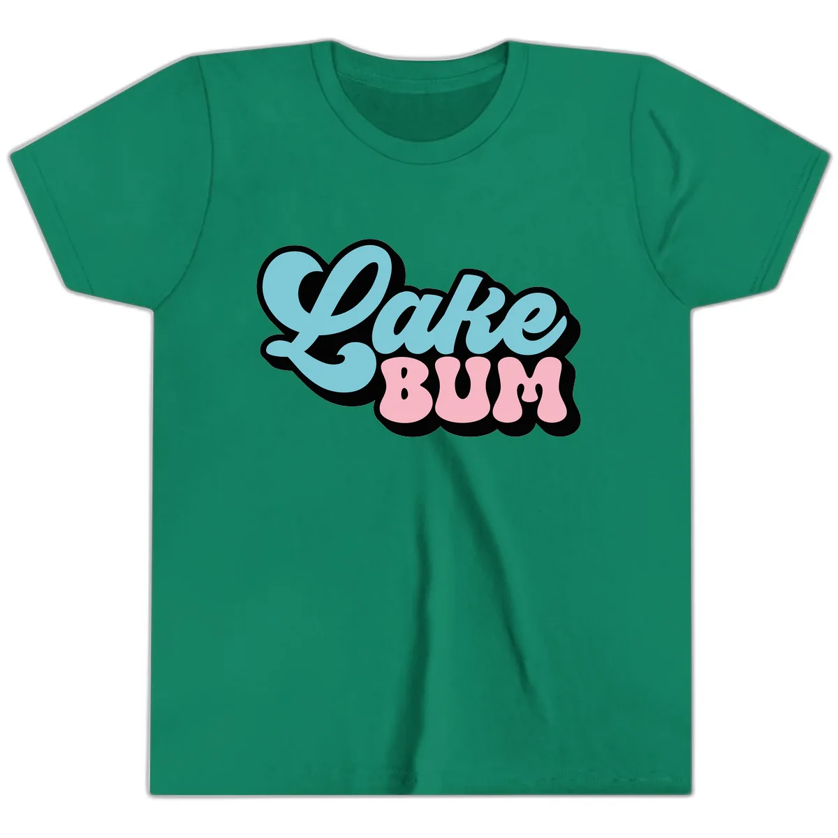 Lake Bum Retro Script Design Youth T-Shirt in Kelly