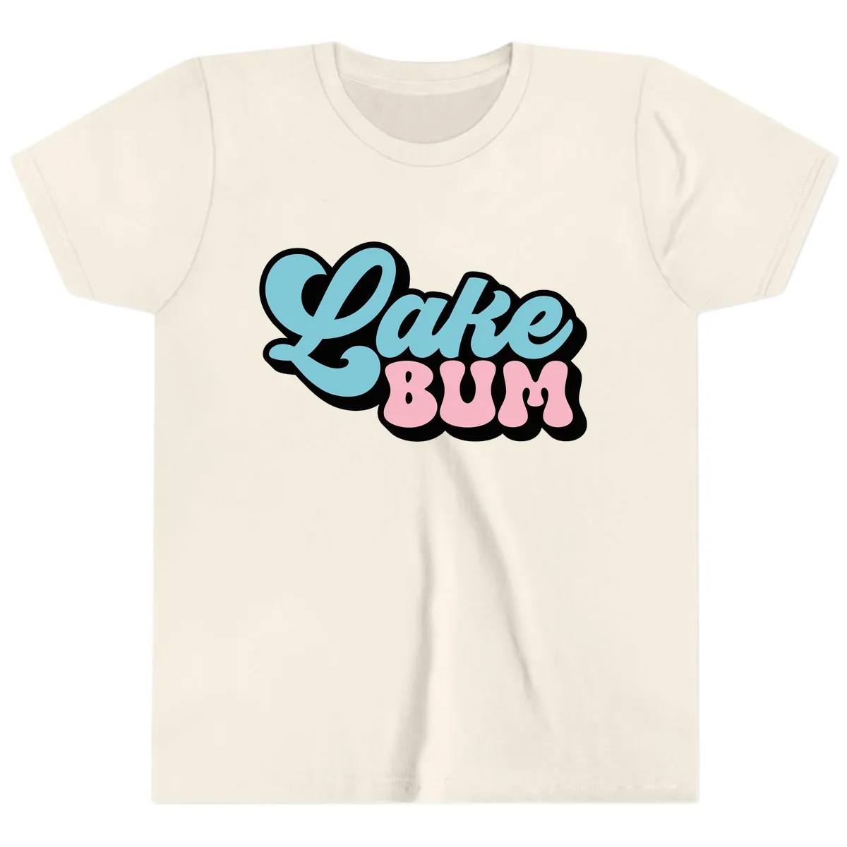 Lake Bum Retro Script Design Youth T-Shirt in Natural