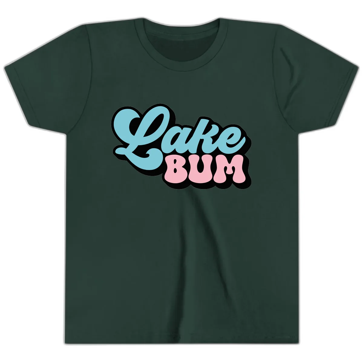 Lake Bum Retro Script Design Youth T-Shirt in Forest