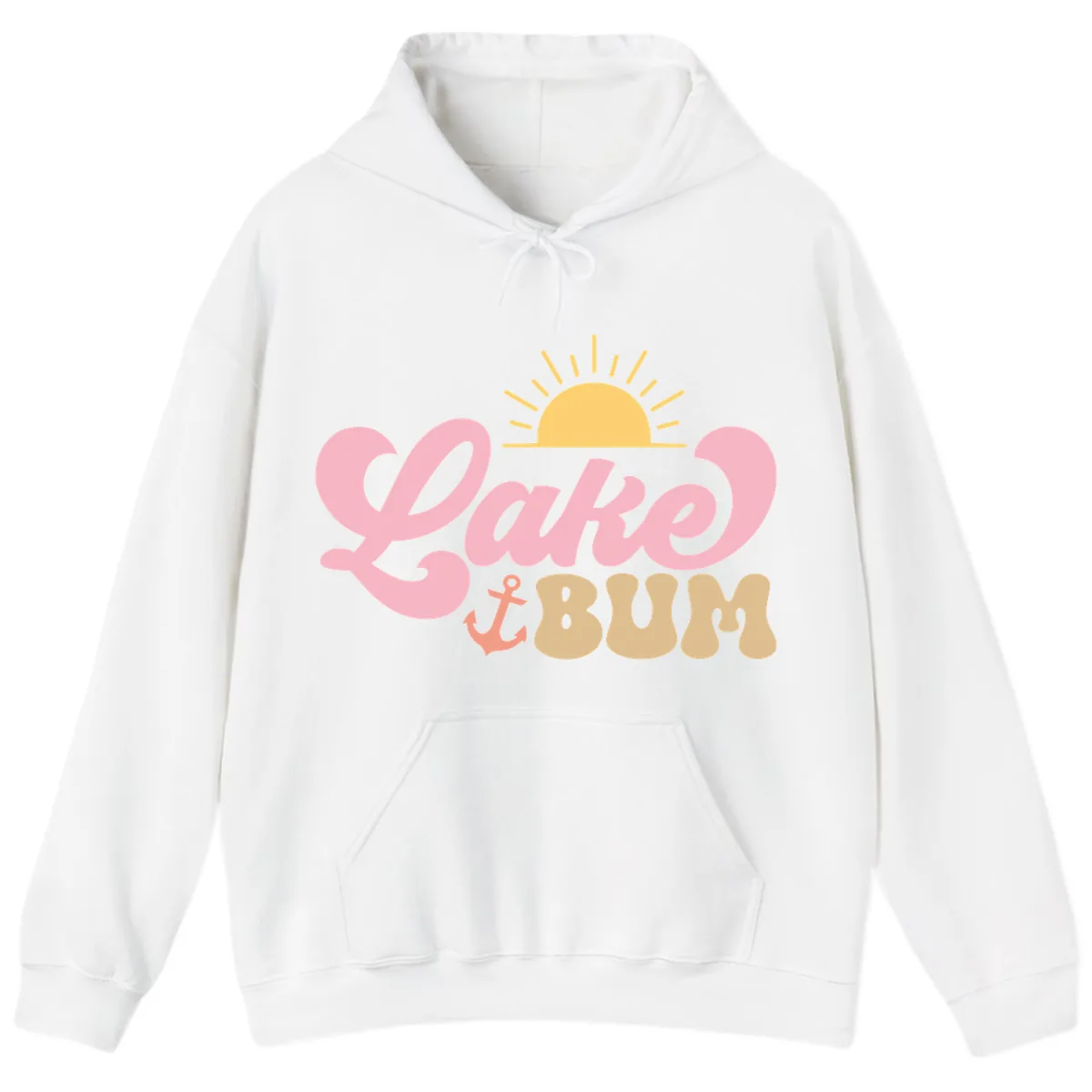 Lake Bum Retro Sun and Anchor Hoodie in White