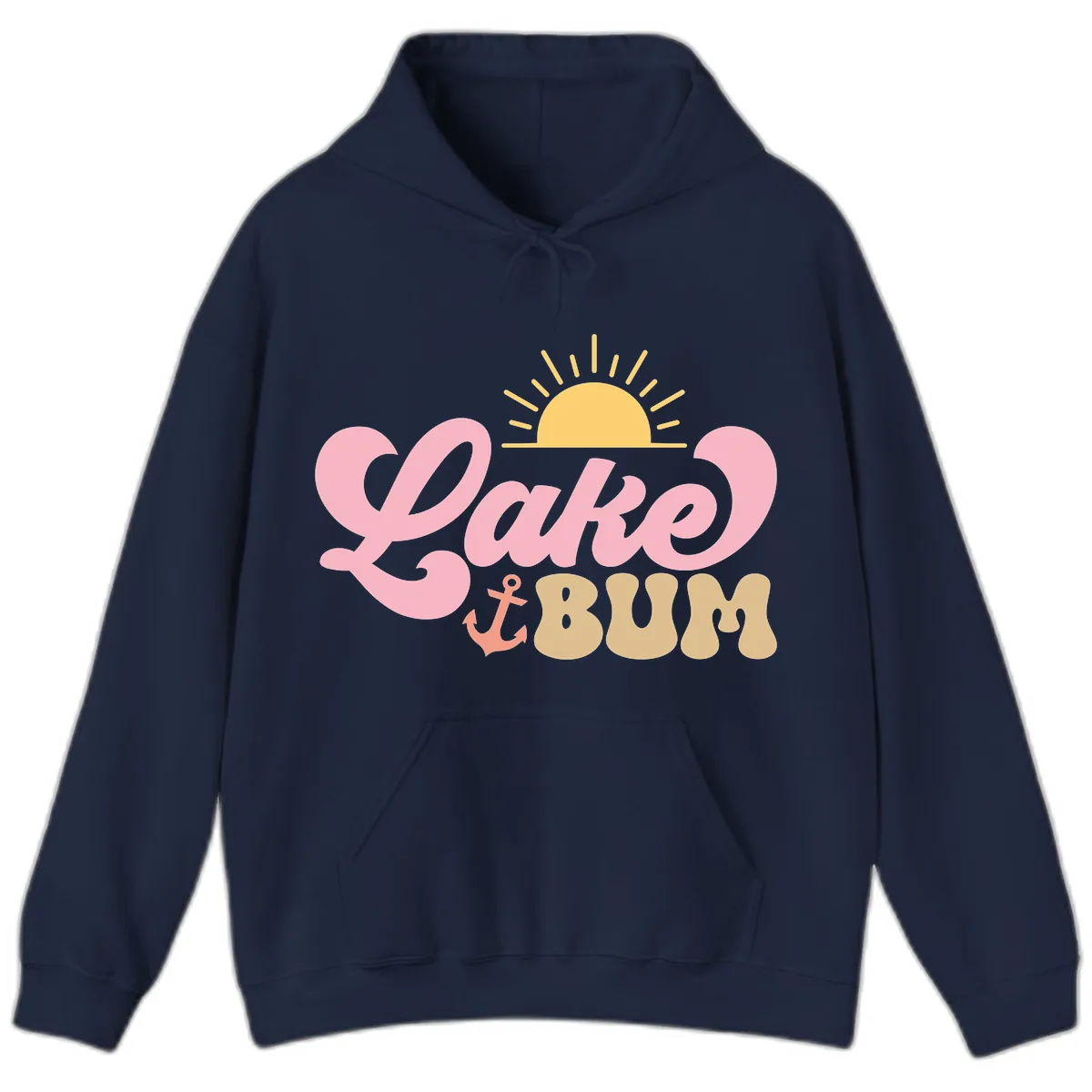 Lake Bum Retro Sun and Anchor Hoodie in Navy