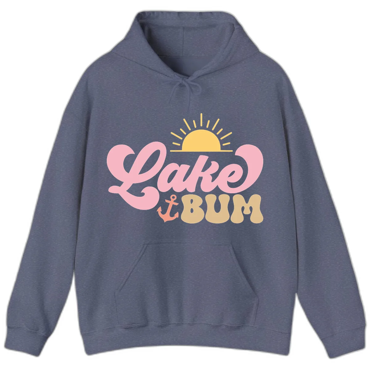 Lake Bum Retro Sun and Anchor Hoodie in Heather Navy