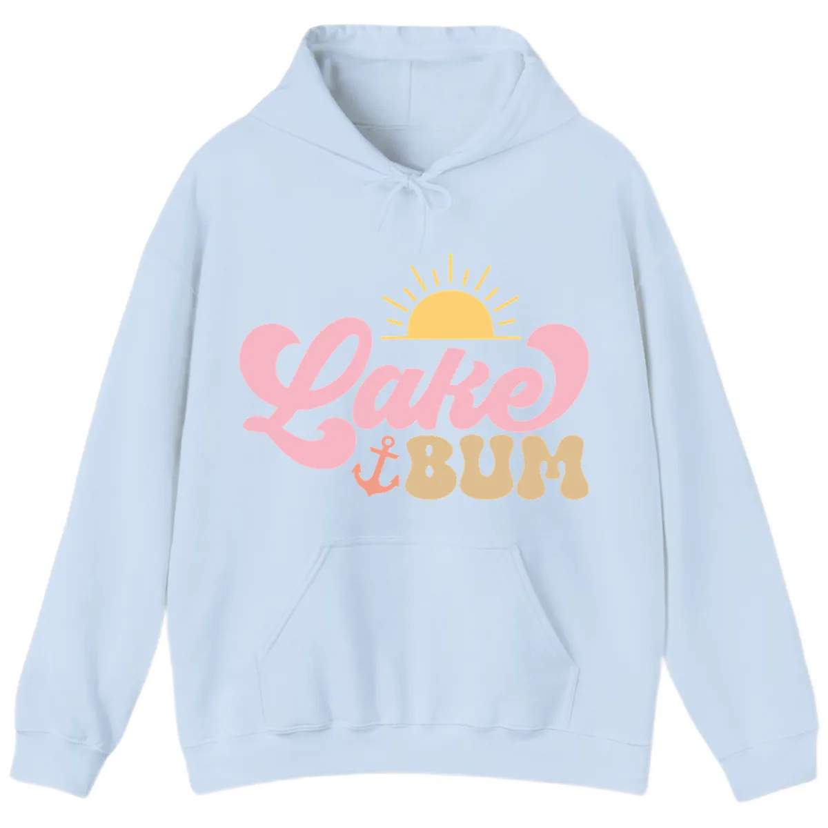 Lake Bum Retro Sun and Anchor Hoodie in Light Blue