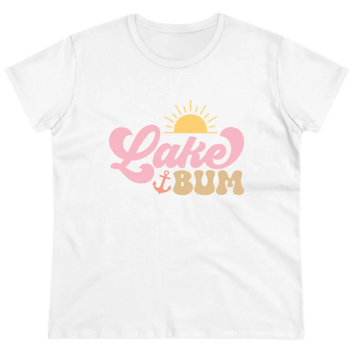 Lake Bum Retro Sun and Anchor Ladies Tee in White