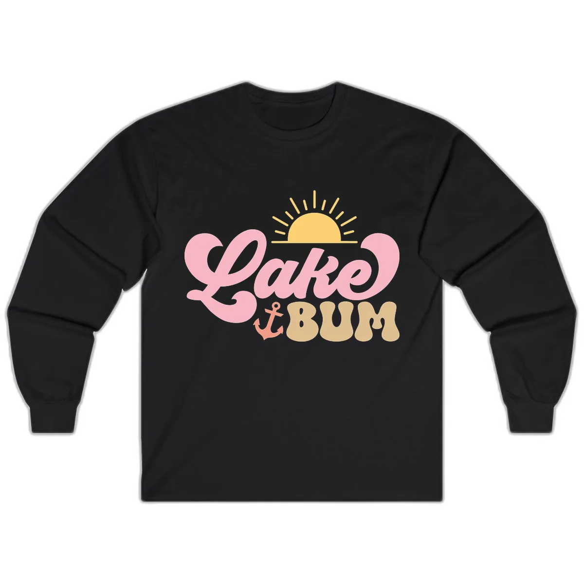 Lake Bum Retro Sun and Anchor Long Sleeve in Black