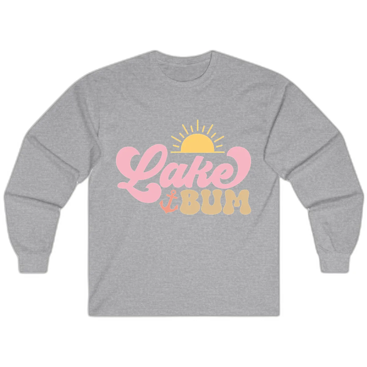 Lake Bum Retro Sun and Anchor Long Sleeve in Sport Grey