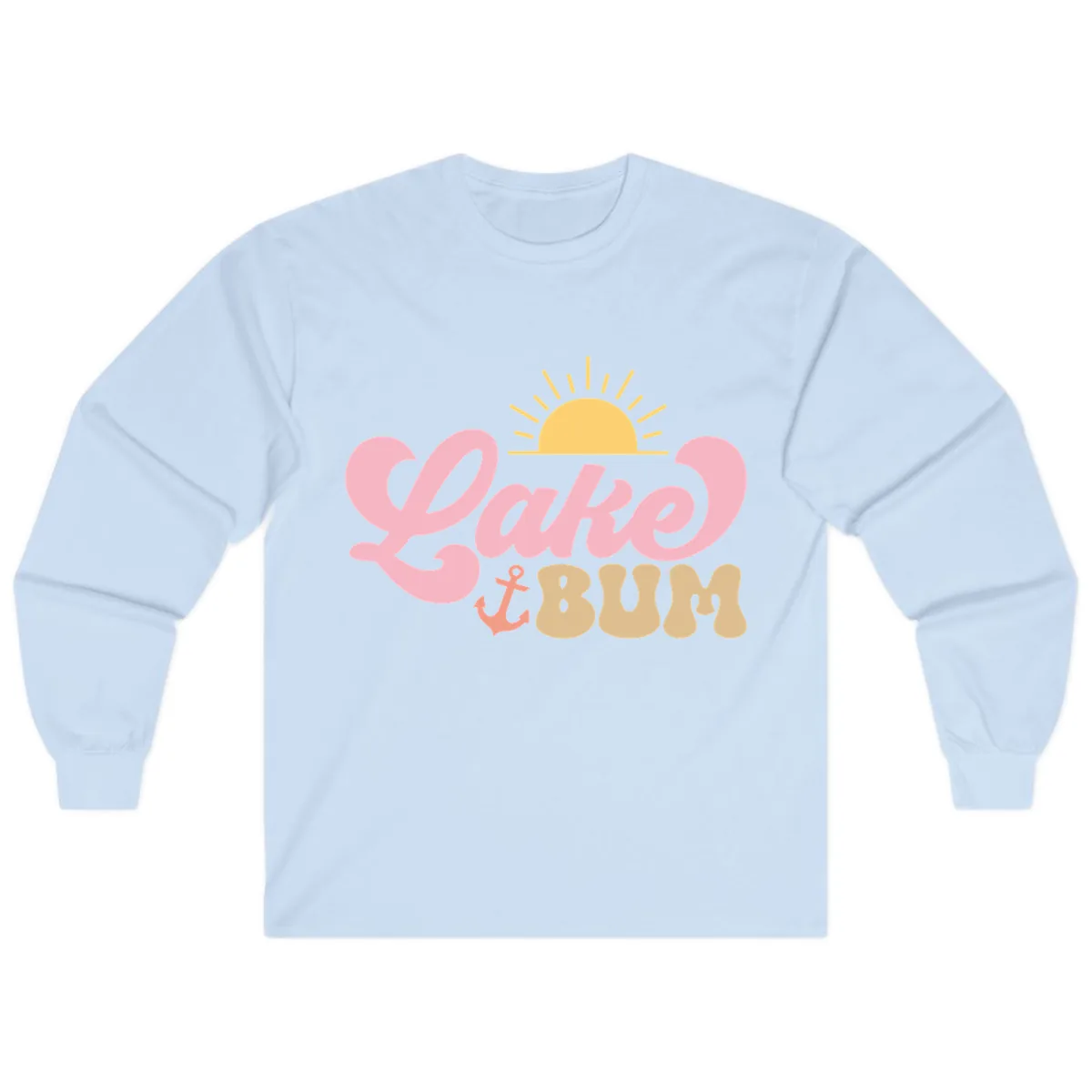 Lake Bum Retro Sun and Anchor Long Sleeve in Light Blue