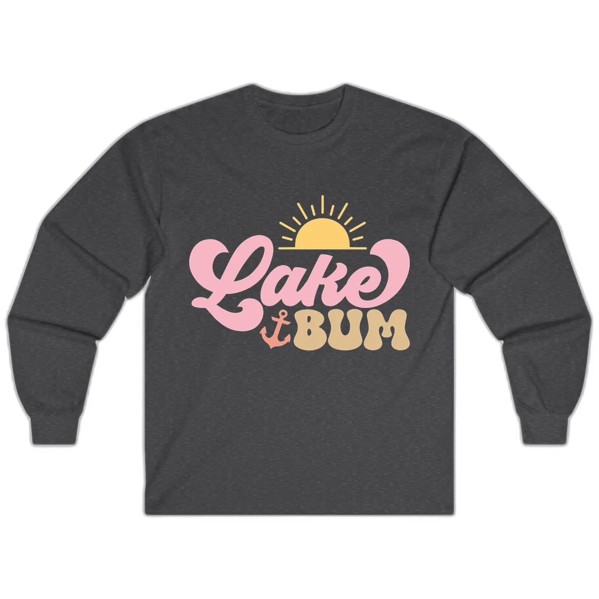 Lake Bum Retro Sun and Anchor Long Sleeve in Dark Heather