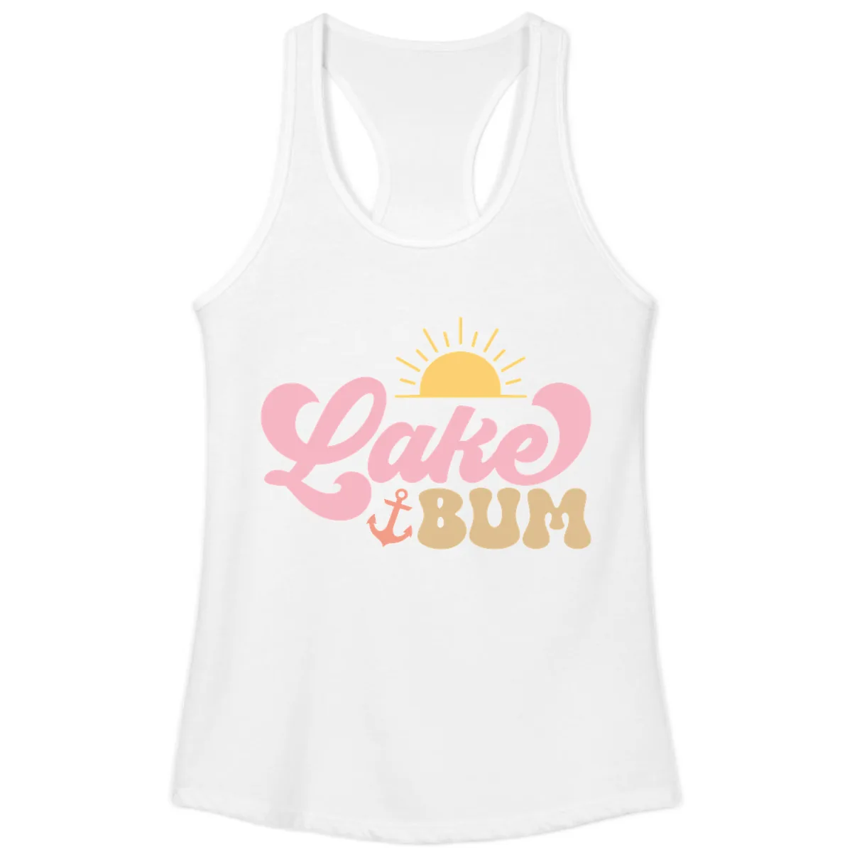 Lake Bum Retro Sun and Anchor Ladies Tank in White