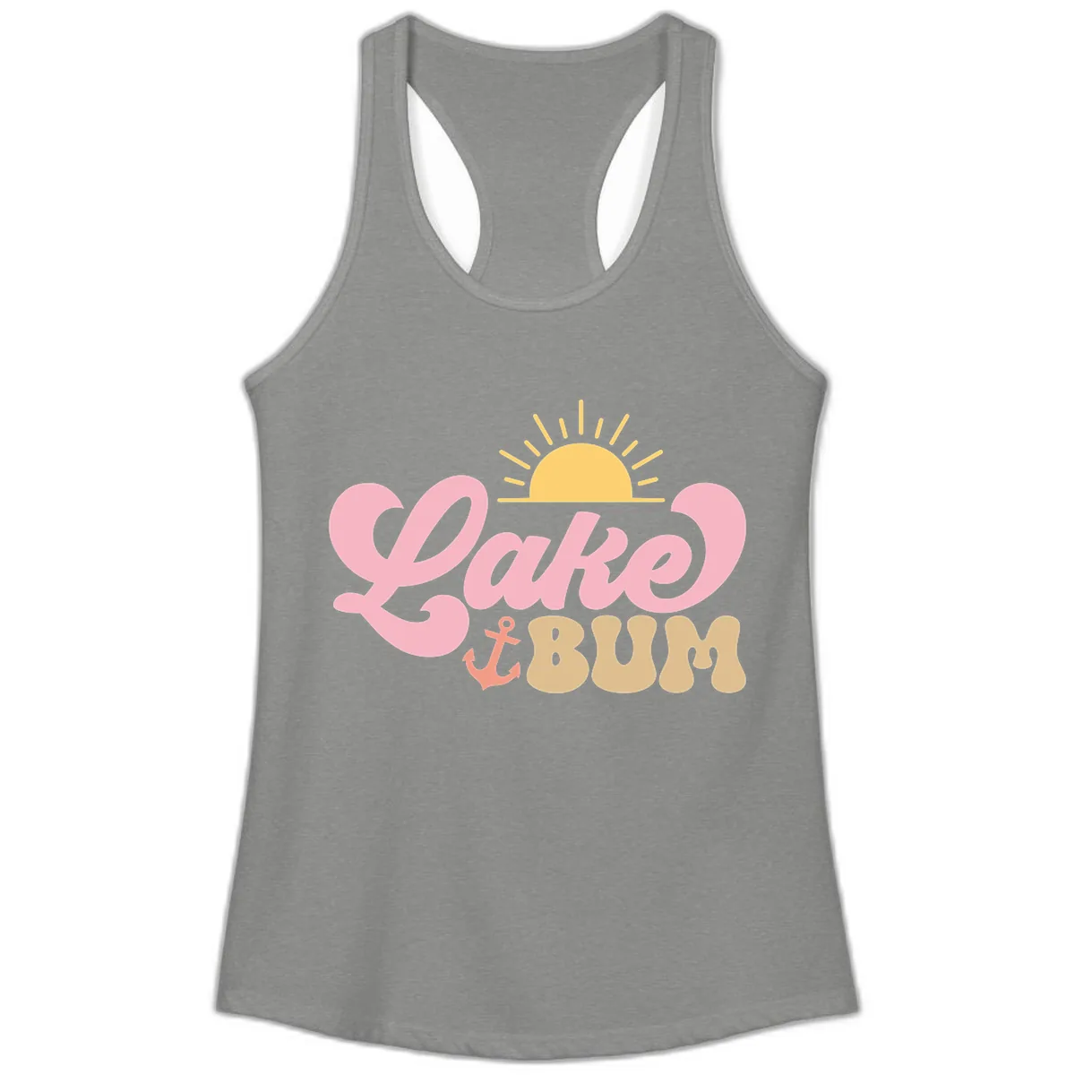 Lake Bum Retro Sun and Anchor Ladies Tank in Heather Grey