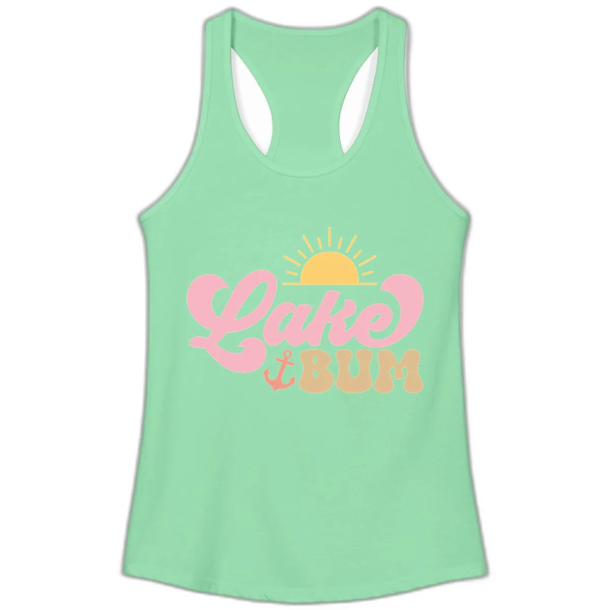 Lake Bum Retro Sun and Anchor Ladies Tank in Solid Mint