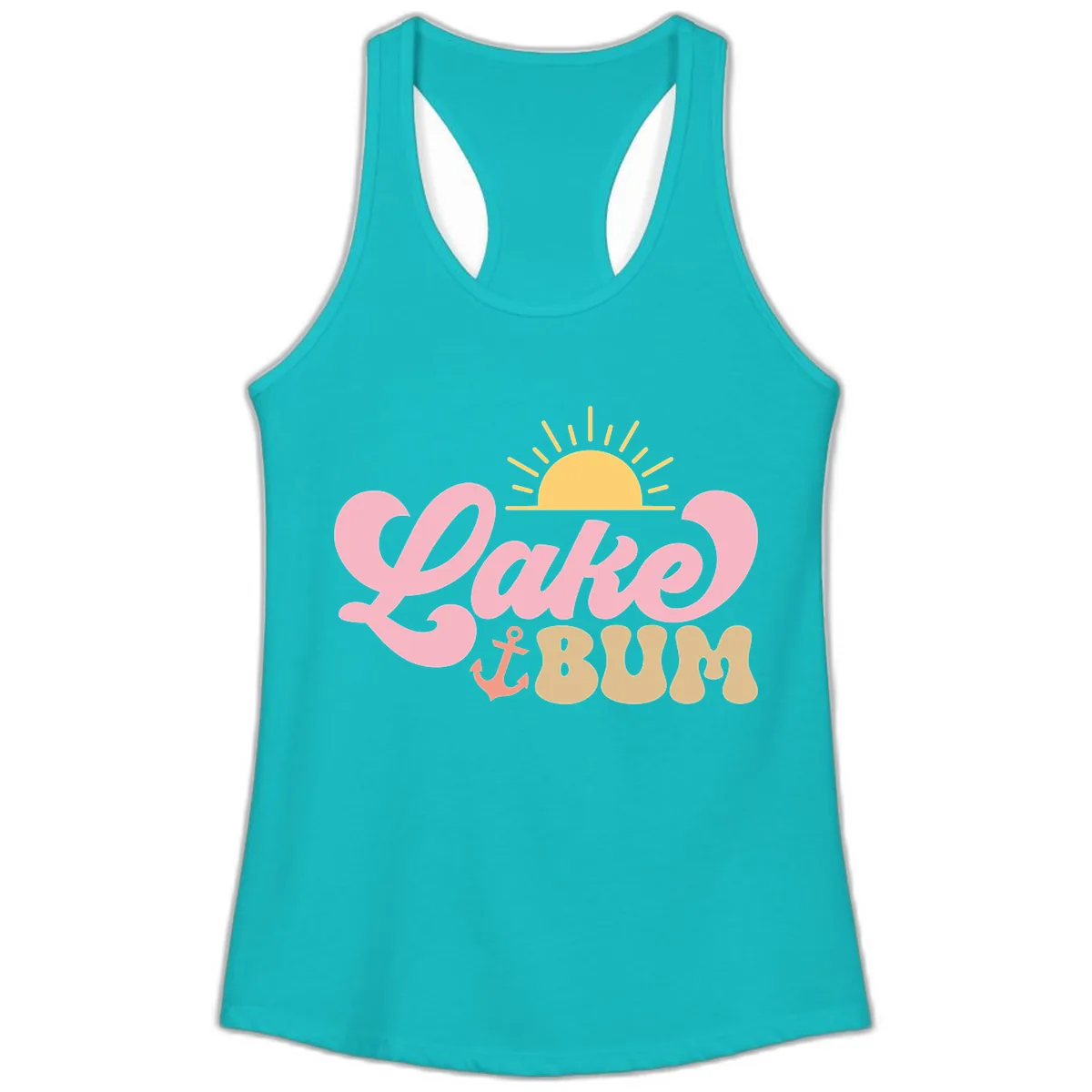 Lake Bum Retro Sun and Anchor Ladies Tank in Tahiti Blue