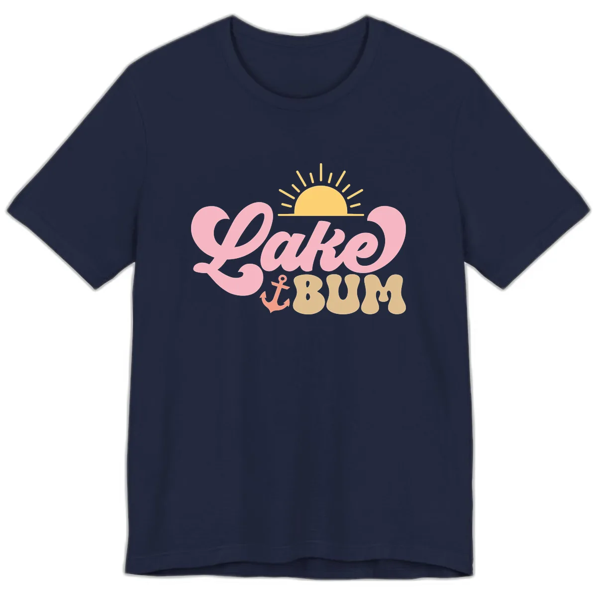 Lake Bum Retro Sun and Anchor Premium T-Shirt in Navy