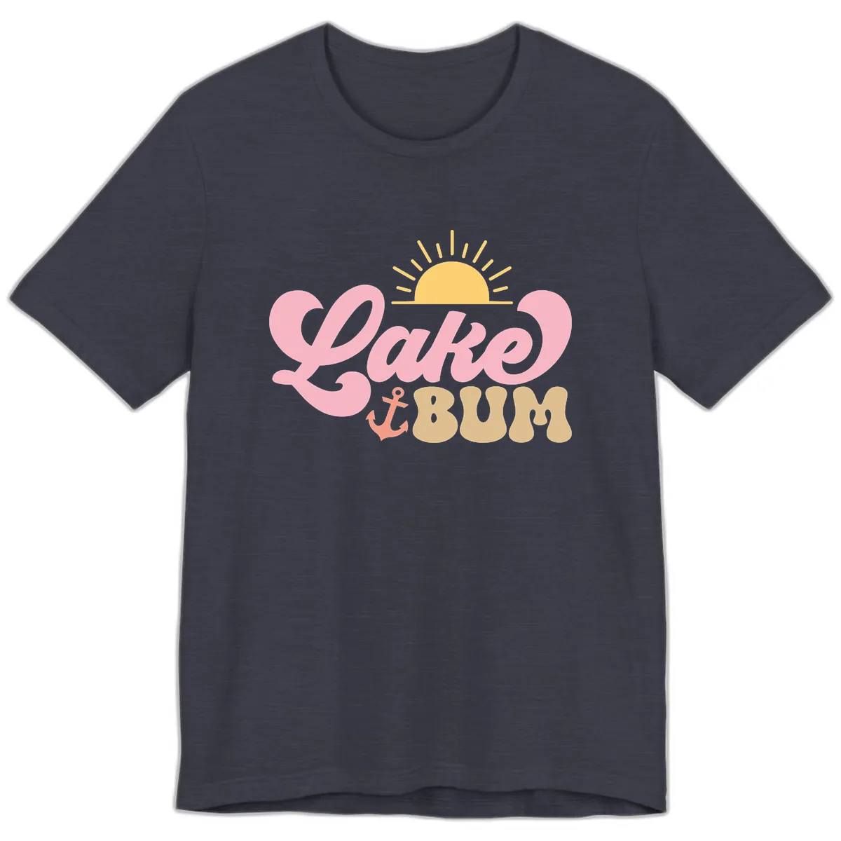 Lake Bum Retro Sun and Anchor Premium T-Shirt in Heather Midnight Navy