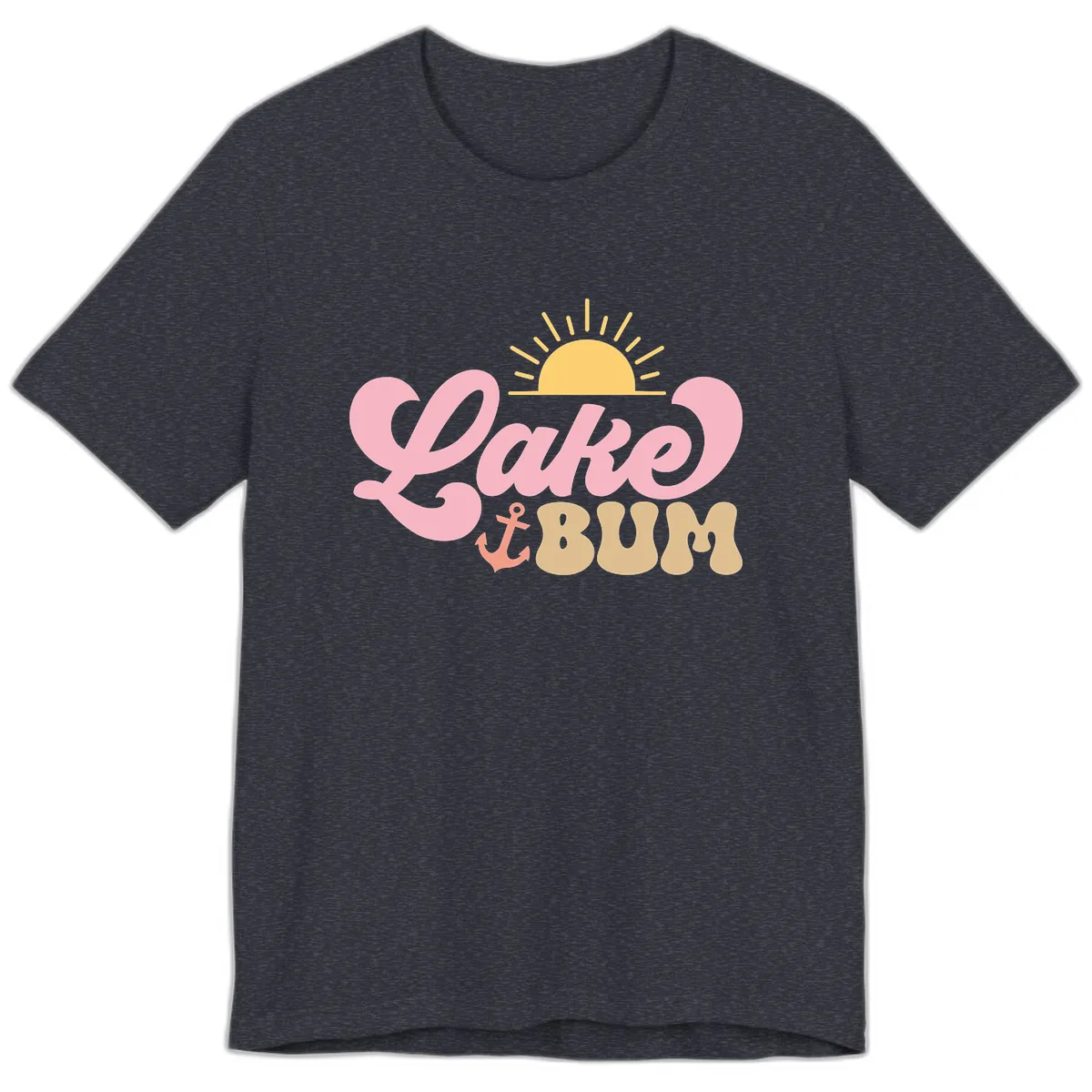 Lake Bum Retro Sun and Anchor Premium T-Shirt in Heather Navy