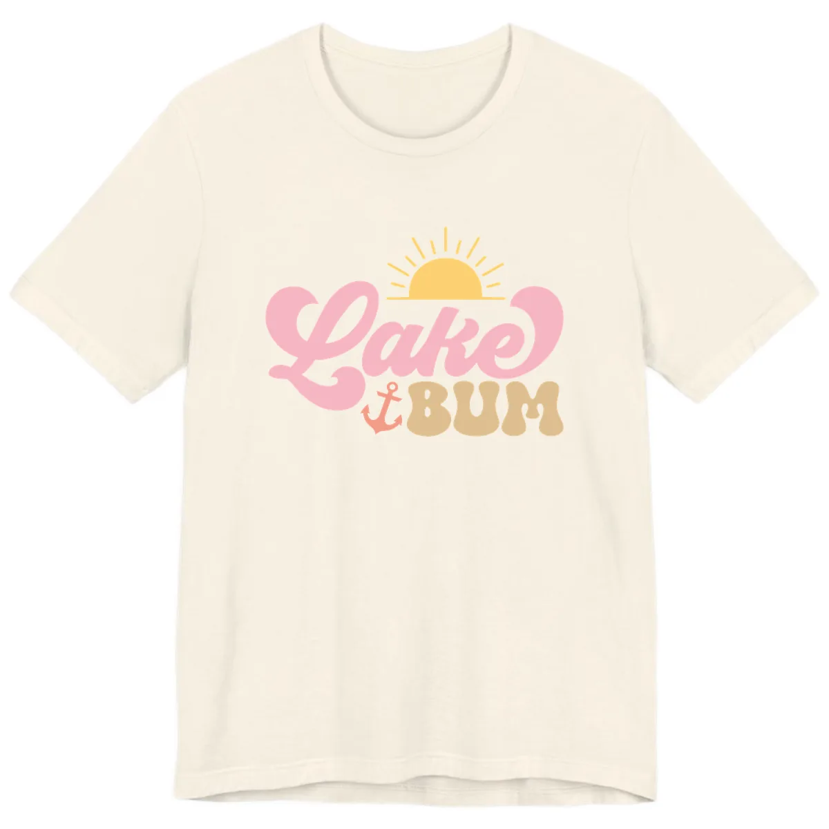 Lake Bum Retro Sun and Anchor Premium T-Shirt in Natural