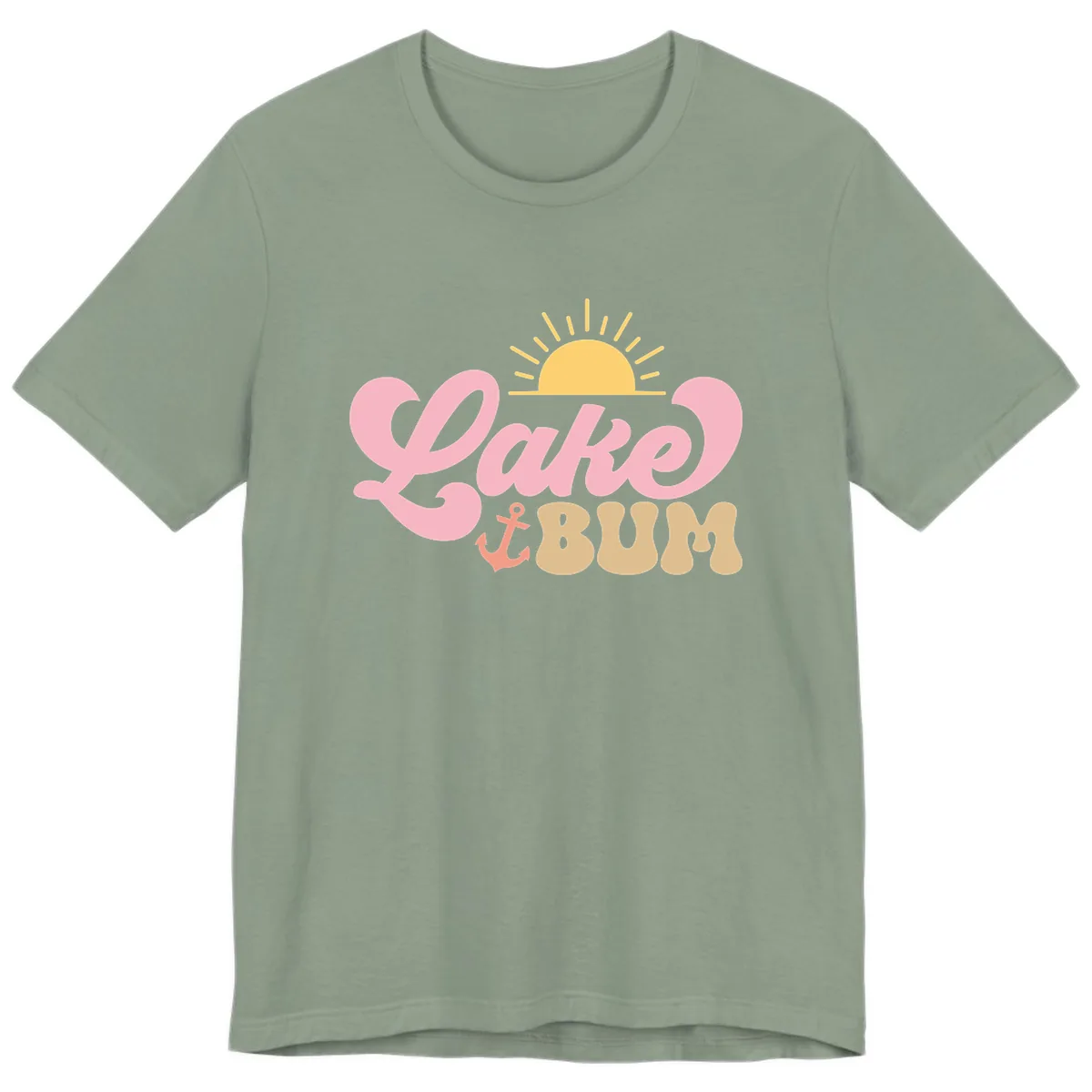 Lake Bum Retro Sun and Anchor Premium T-Shirt in Sage