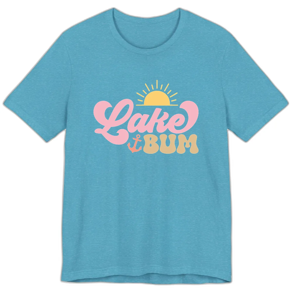 Lake Bum Retro Sun and Anchor Premium T-Shirt in Heather Aqua