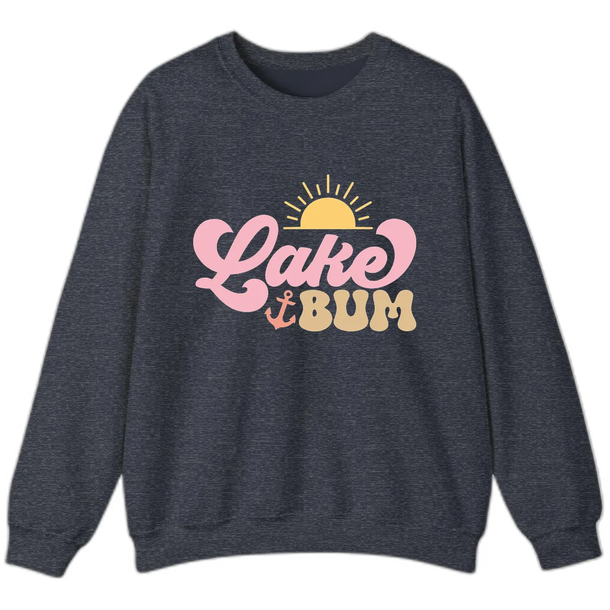 Lake Bum Retro Sun and Anchor Sweatshirt in Heather Sport Dark Navy