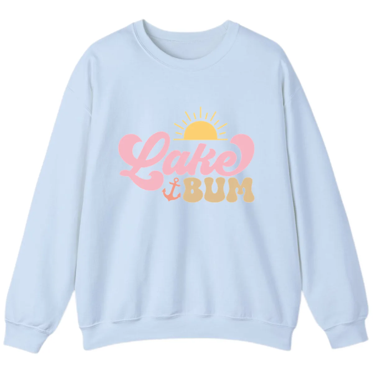 Lake Bum Retro Sun and Anchor Sweatshirt in Light Blue