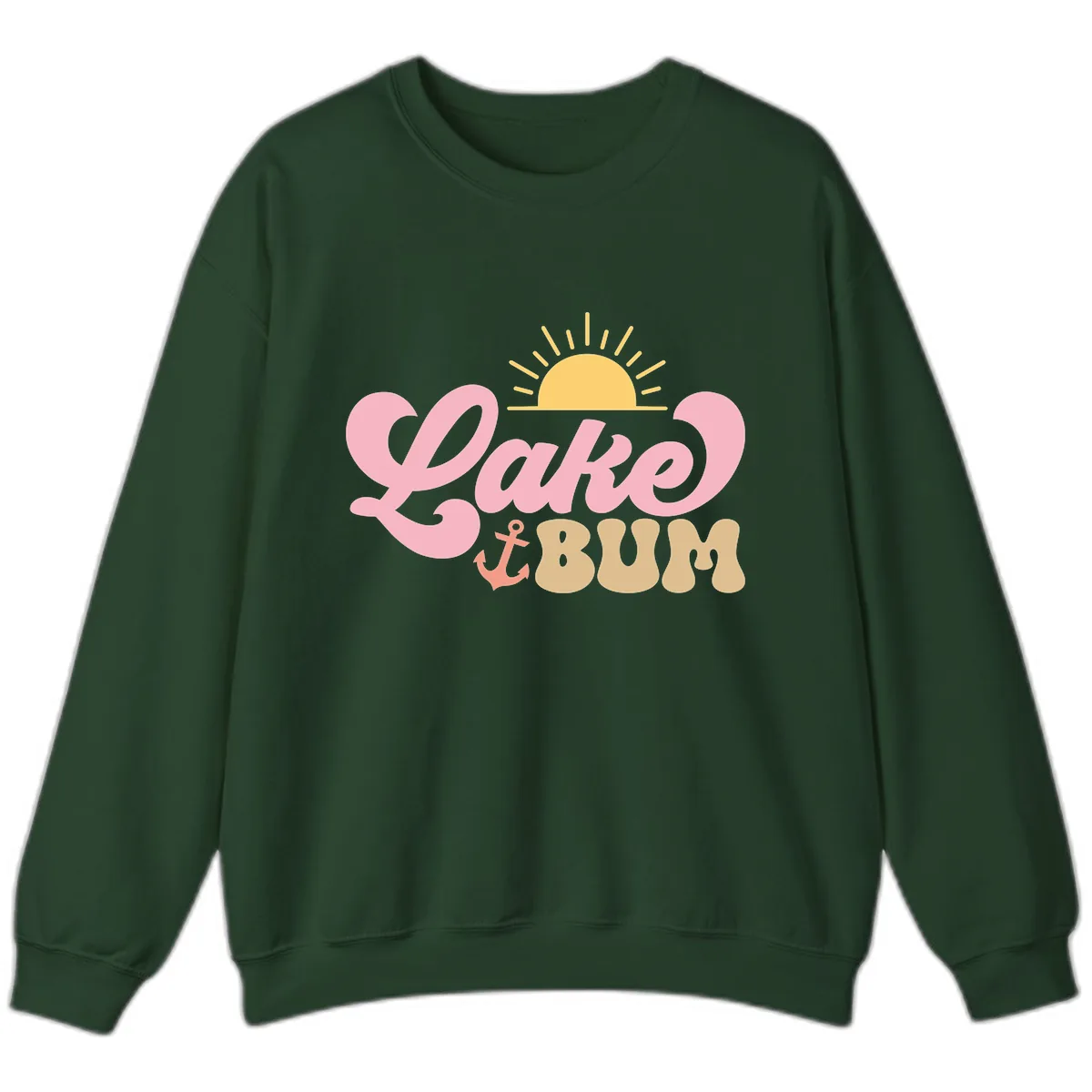 Lake Bum Retro Sun and Anchor Sweatshirt in Forest Green