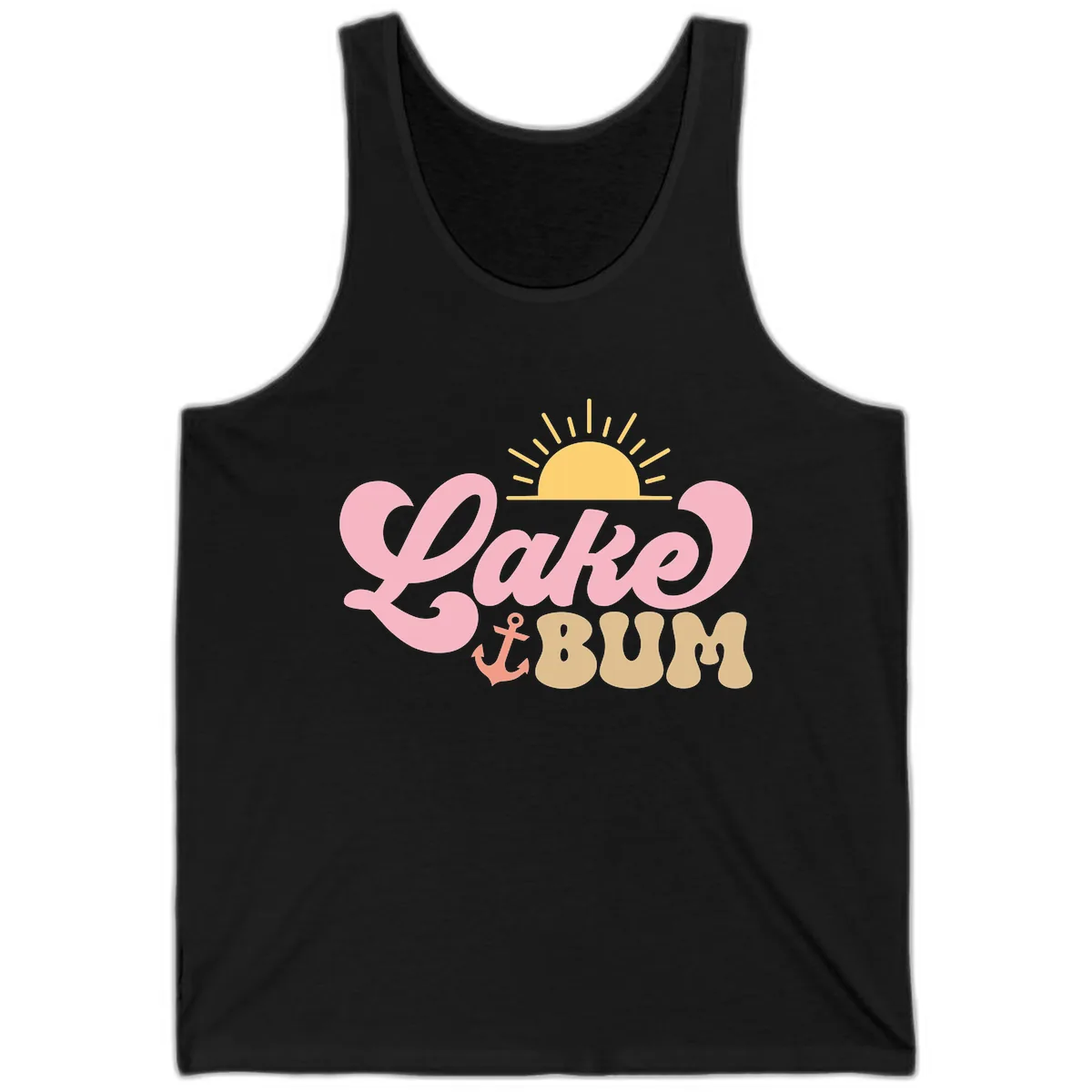 Lake Bum Retro Sun and Anchor Tank in Black