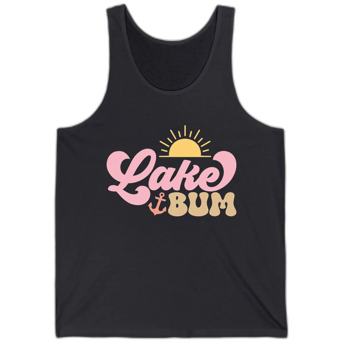 Lake Bum Retro Sun and Anchor Tank in Dark Grey