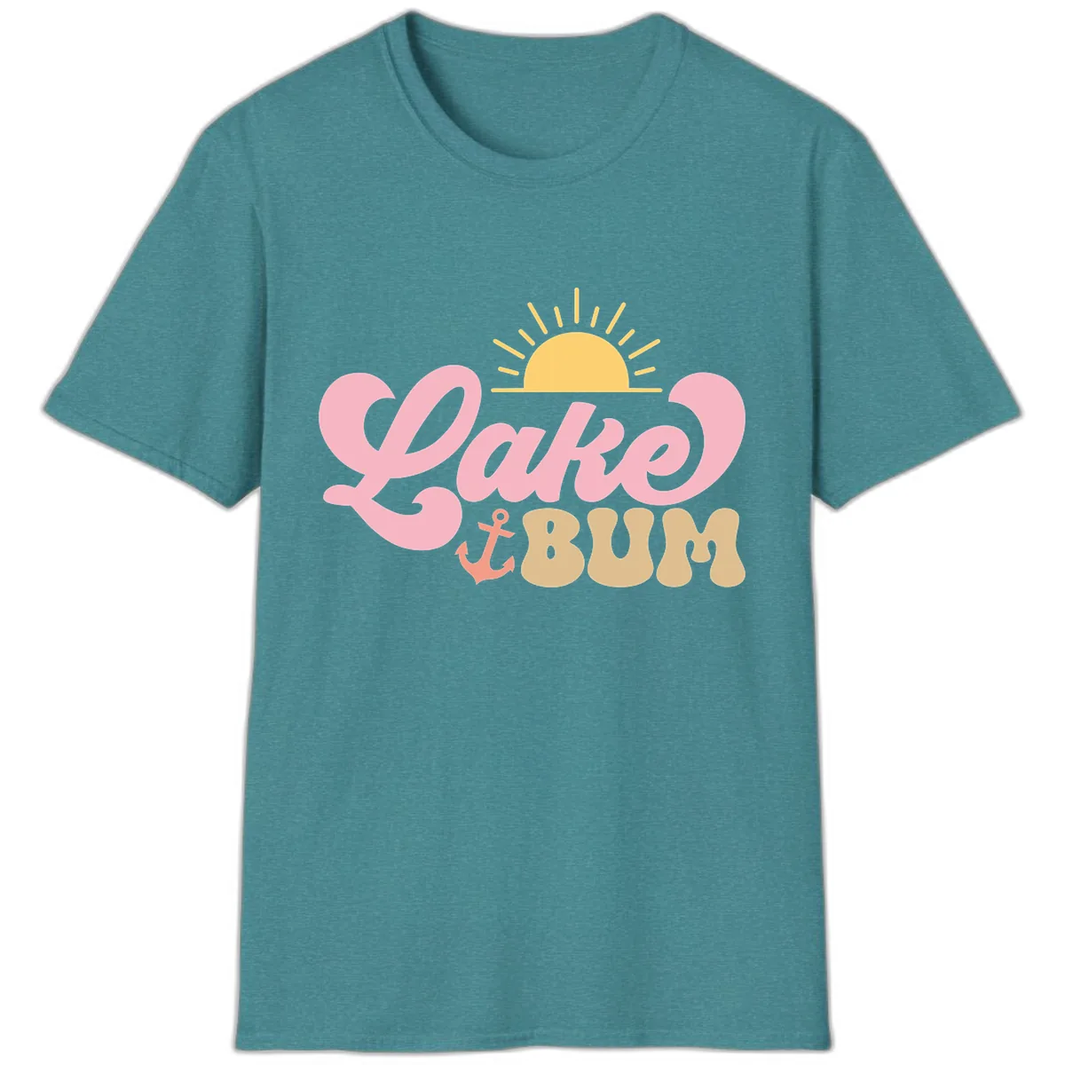Lake Bum Retro Sun and Anchor T-Shirt in Heather Galapagos Blue