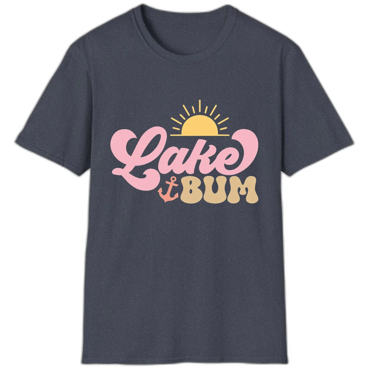 Lake Bum Retro Sun and Anchor T-Shirt in Heather Navy